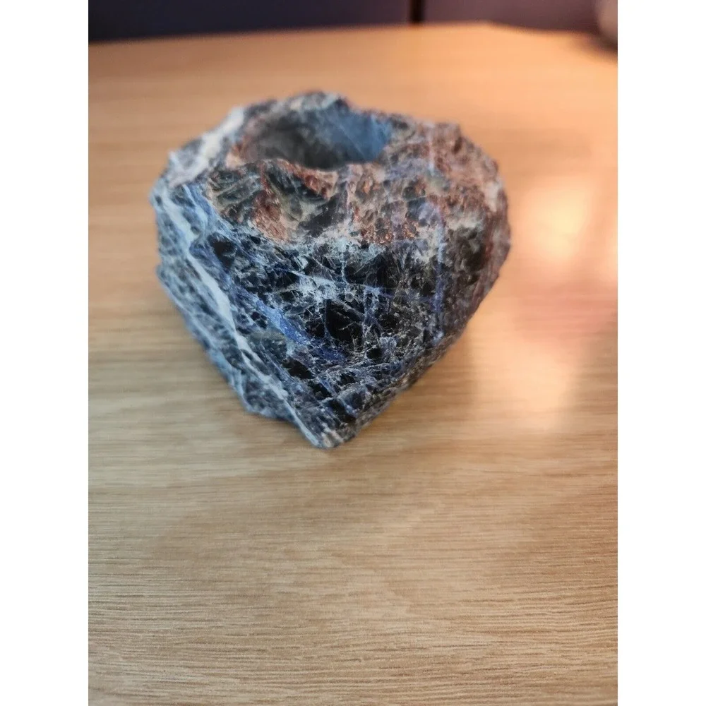 Natural Rough Stone‎ Sodalite Tealight Candle Holder Unique Nature Rock
